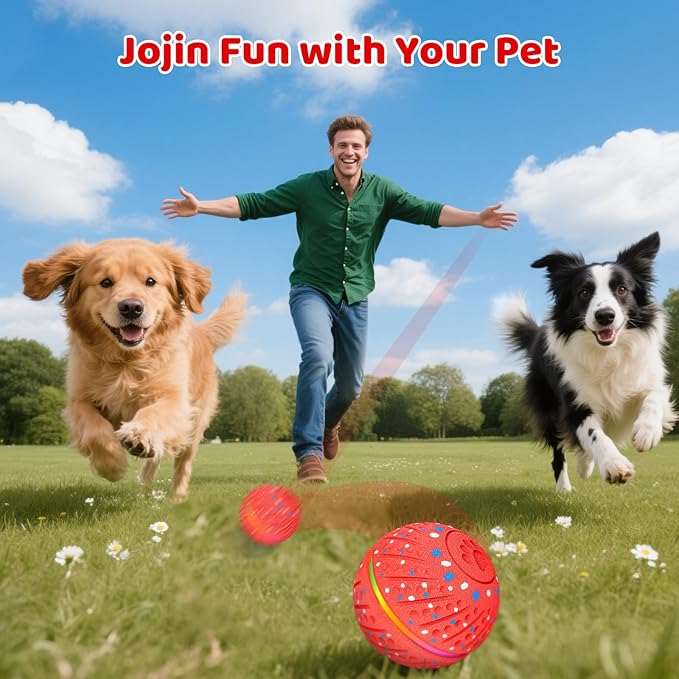 Interactive Dog Toys Ball for Small Medium Dogs - Smart Moving Bouncing Dog Ball with Colorful Lights, E-TPU Material, 3 Play Modes Automatic Rolling Dogs Toy to Keep Them Busy (Red)