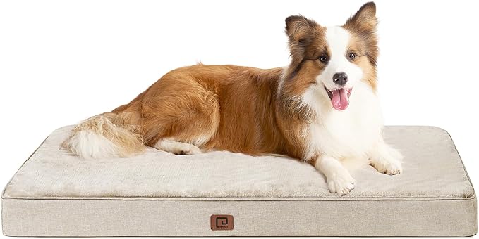 EHEYCIGA Waterproof Dog Bed Orthopedic 35"x23", Memory Foam Pet Bed for Larged Size Dogs, Washable Pet Mat with Removable Cover, Beige