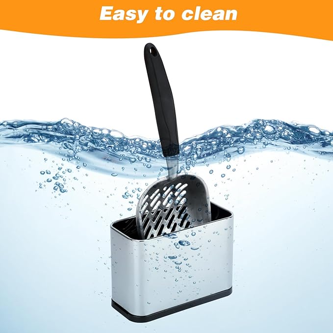 Heavy-Duty Cat Litter Scoop with Holder, Metal Cat Scooper Holder Trash Container, Aluminum Kitty Poop Sifting Shovel Captures All Clumps, Speed Sifter Litter Box Scooper with Cats Caddy