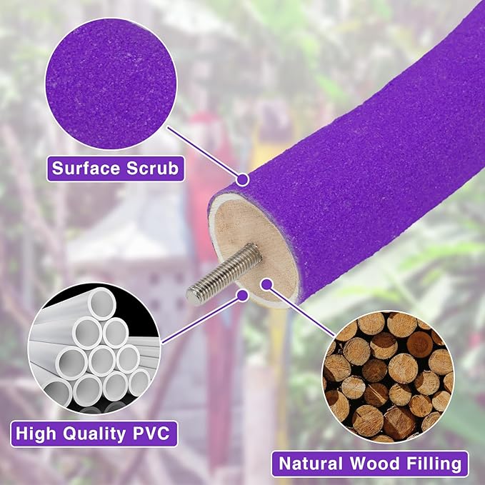 RYPET Parrot Perch Rough-surfaced - Quartz Sands Bird Cage Perches for Medium to Large Bird, U Shape Purple Small