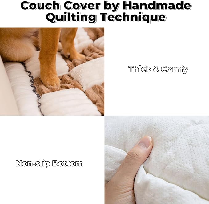 FUNNY FUZZY Pet Couch Covers for Sofa, Couch Covers for Dogs Washable Dog Couch Cover Protector Cream-Colored Furniture Sofa Covers for Dog Handmade Pure Cotton Pet Bed Mat (Brown, 23.6"×70.9")