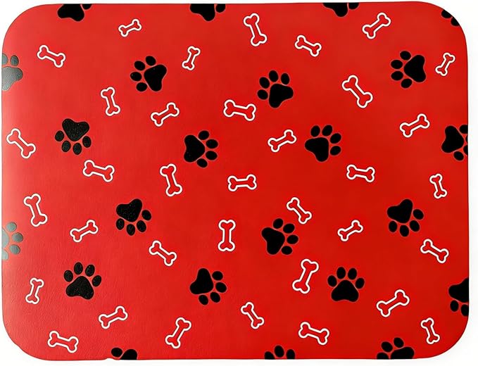 Pet Cat Dog Food Mat Non Slip Mat for Dog Water Bowl Mat Quick Dry Absorbent Cat Feeding Mat, 24 * 16.9 in, Red