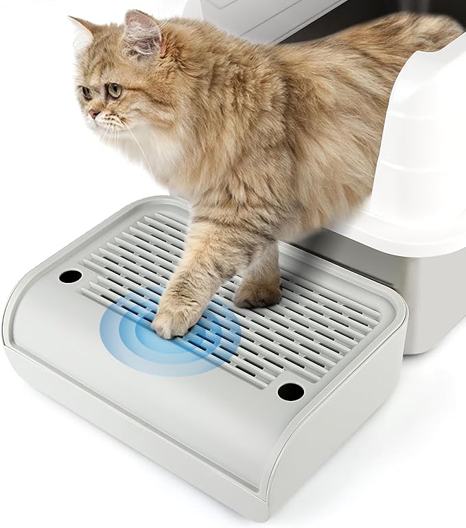 Litter Box Step, Cat Step/Ramp/Catcher with Filter Function, Easy to Clean, Ideal for Kitten & Elderly Cats (Light Grey)