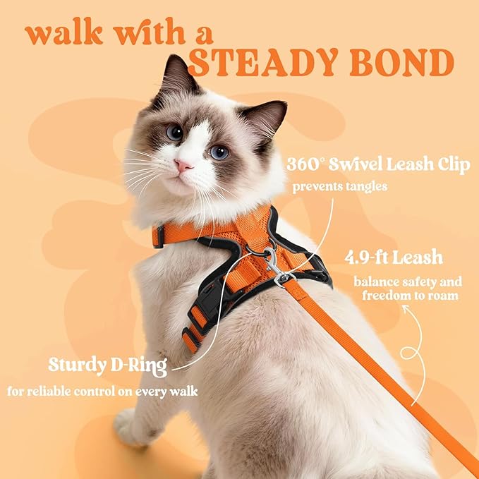 rabbitgoo Cat Harness and Leash for Walking, Escape Proof Soft Adjustable Vest Harnesses for Cats, Easy Control Breathable Reflective Strips Jacket, Orange, XXS