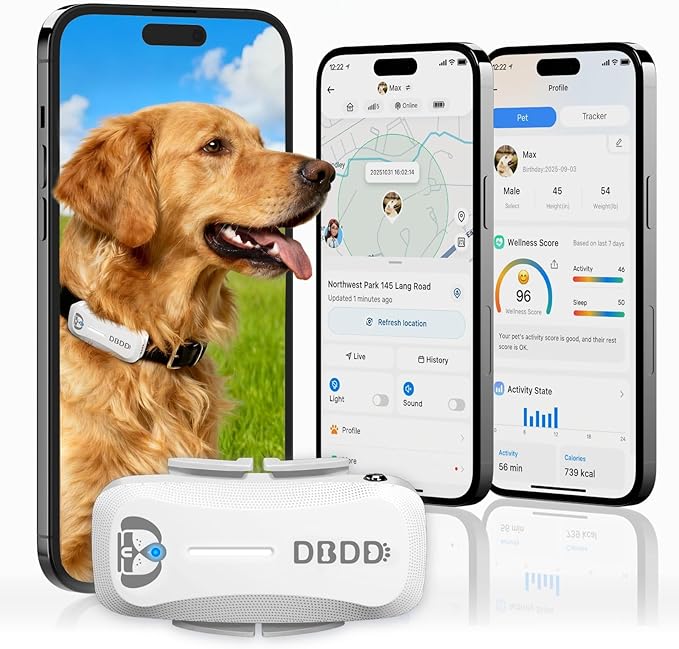 Next-GEN Smart GPS Tracker for Dogs [36 Month Membership Included] Real-Time Location Tracking with Escape Alerts, Health Monitoring, Waterproof, iOS & Android App, for Dogs 35lbs+（White