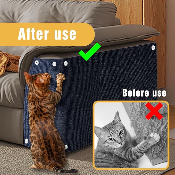 Cat Scratch Mat, 3PCS 39.4"x11.9" DIY Trimmable Self-Adhesive Cat Scratching Mat, Couch Protector from Cats Claw, Indoor Furniture Protector for Cats Scratching (Dark Blue)