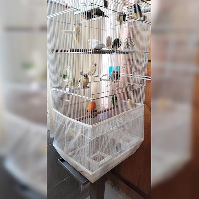 Birdcages Mesh Net Skirt Cover Reusable Stretchy Bird Cage Seed Catcher 35CM (White)