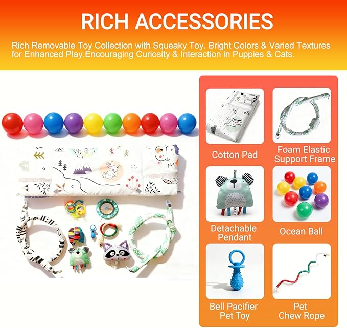 Puppy Play Gym & Cat Activity Mat,with Interactive Cat & Dog Toys,Multi - Functional Gym for for Fun, Exercise & Rest