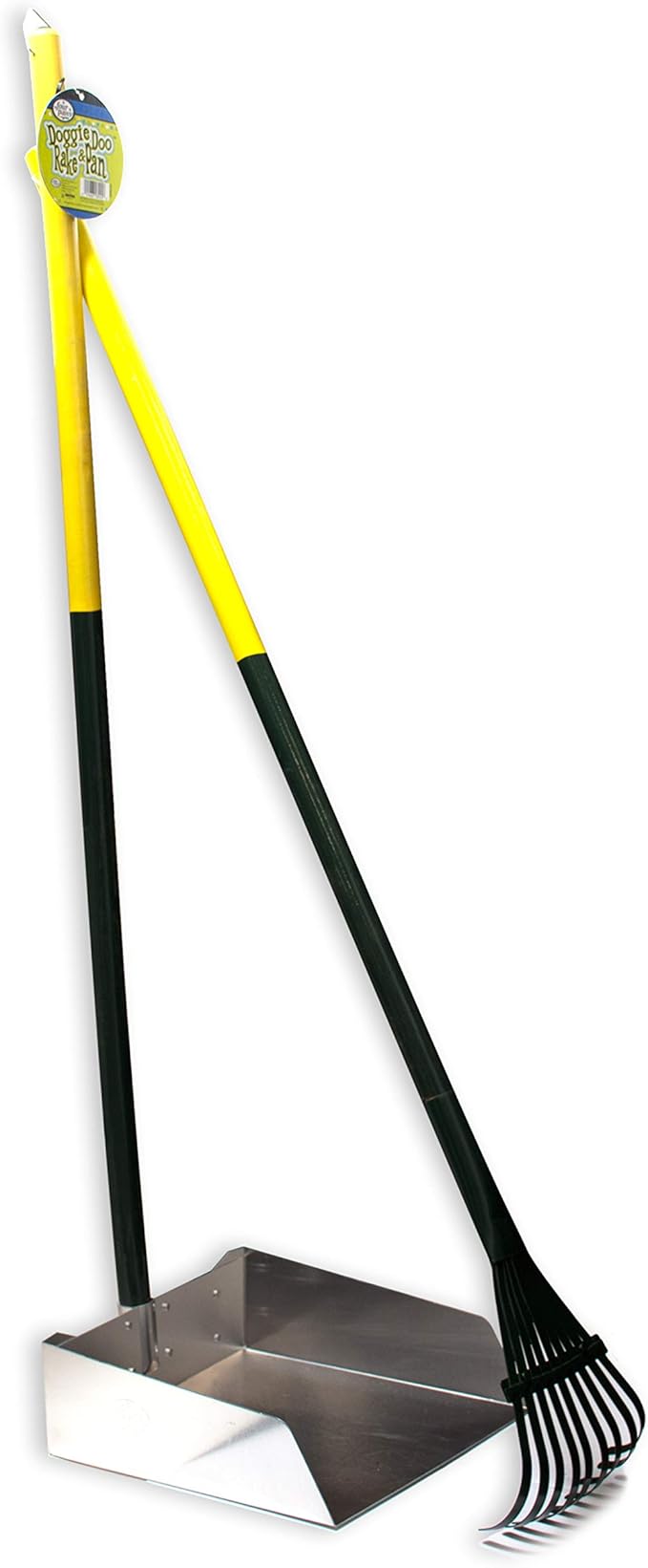 Four Paws Stainless Steel Long-Handled Dog Pooper Scooper Rake & Pan 2 Piece Set, Pet Waste Pickup Tool, 38" x 10"