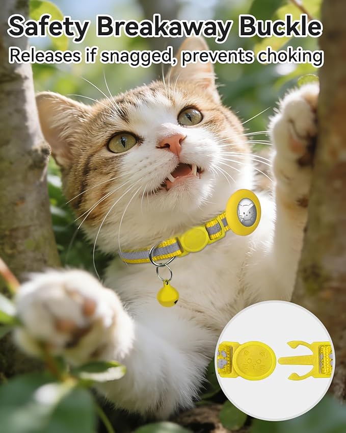 Joytale AirTag Cat Collar 2 Pack with Breakaway Safety Buckle, Reflective Cats Collar with AirTag Holder, Adjustable 7.5-12.5 Inch, Anti-Fraying Lightweight for Girl Boy Kitten, Yellow