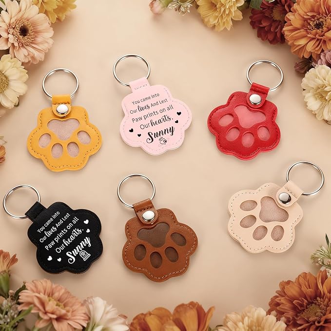 Eunigem Personalized Pet Hair Keychain for Dogs Cats-Custom Paw Keychains for Dog Hair-Shaped Leather Keychain,Pet Memorial Gifts Remembrance Accessory Refillable Keepsake for Bag or Key (Color-5)