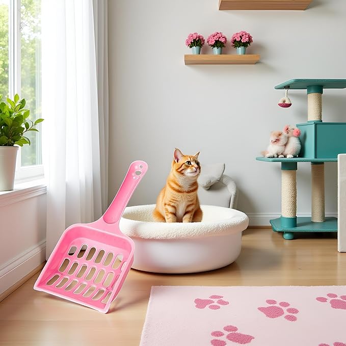 Pink Cat Litter Scoop,Tray with Handle Compact Solid Color Cat Litter Sifter Coffee One Size