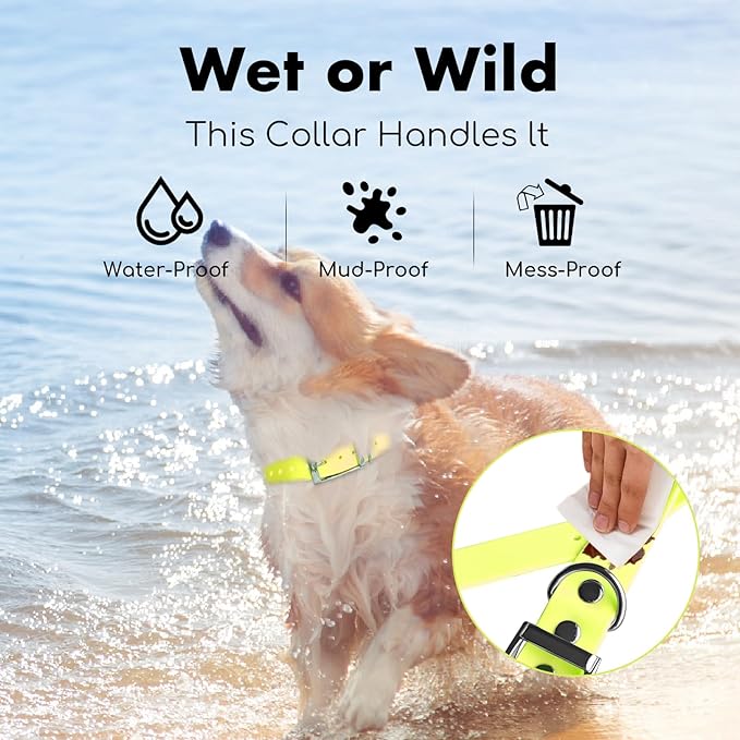 4.2FT Dog Collar and Leash Set, PVC Waterproof Adjustable Odor Proof Pet Collars Leashes, Easy to Clean, Surface 3D Cube Effect, Dog Leash for Small Dogs, Bright Yellow