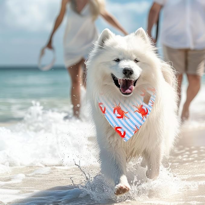 JarThenaAMCS 2Pcs Sea Dog Bandana Summer Ocean Animal Theme Triangle Pet Scarf Double-Sided Adjustable Pet Neckerchief for Hawaii Beach Party Decor Small Medium Large Dog Costume Accessories