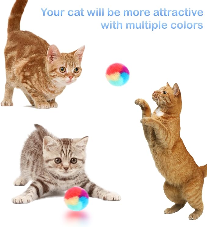 KALIONE 30 Pcs Soft Plush Cat Ball 1.2-inch Rainbow Cat Toy Balls Fuzzy Kitty Balls Kitten Puff Balls Colorful Cat Pom Pom Balls for Cat Kitten Pet Playing Exercising