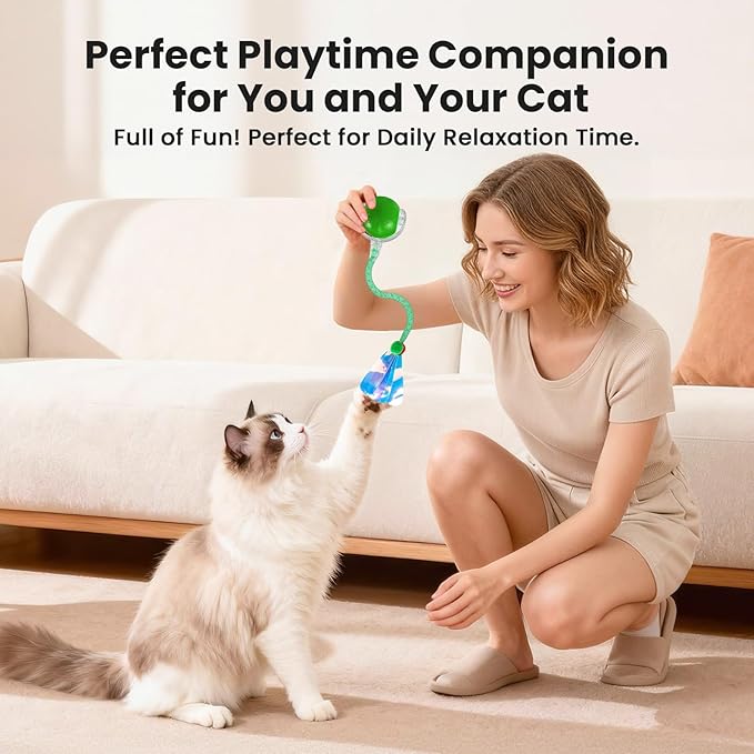 Rocfish Interactive Cat Toy for Indoor Cat, Smart Automatic Cat Chase Ball Toy (New Green)