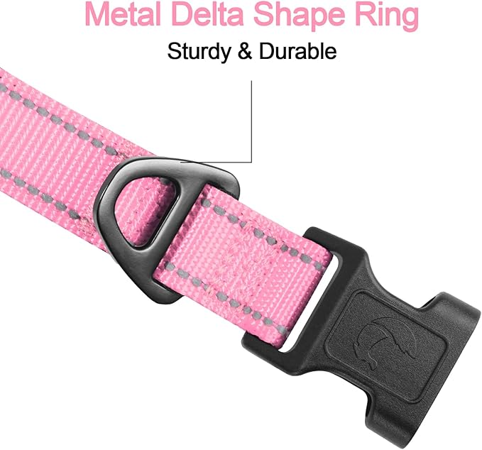 Joytale Reflective Dog Collar, Soft Neoprene Padded, Metal D-Ring, Nylon Pet Collar Adjustable for Small Dogs, Pink, S