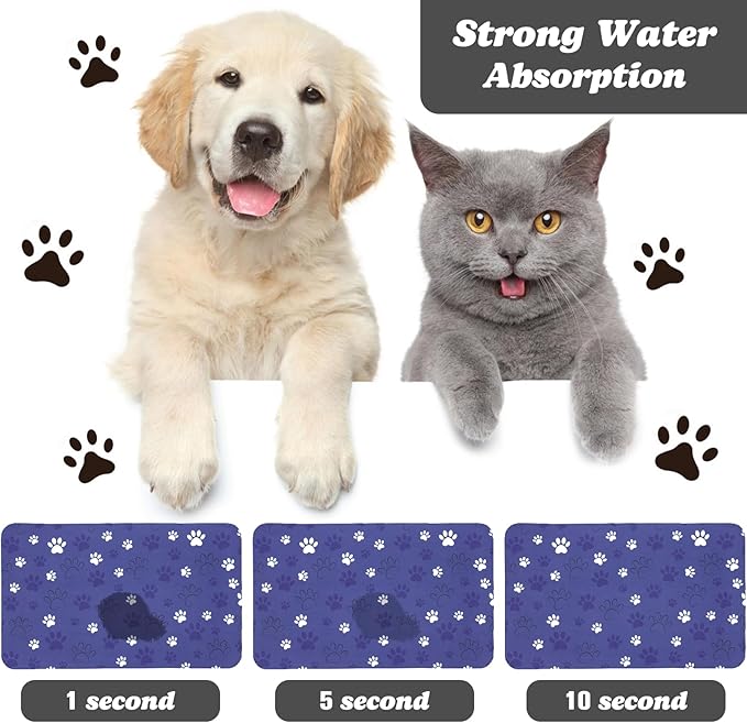 Dog Food Mat, Absorbent Water Bowl Mats Cat Pet Feeding Placemats Dark Blue 24 * 32 inch
