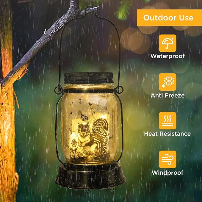 kyoryuger Squirrel Gifts for Women/Men Squirrel Solar Lanterns Mom Birthday Animal Lovers Lantern Pet Loss Tree Rat Lights Solar Garden Decoration for Yard, Patio,Backyard,Porch Torches