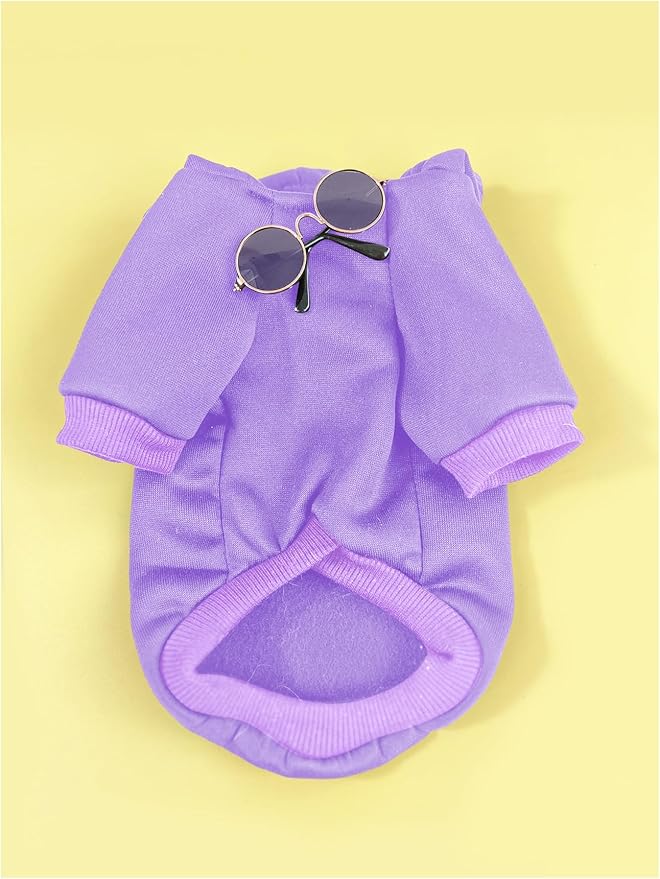 QWINEE 3Pcs Dog Hoodie Cat Apparel Dog Custume Set with Necklace and Sunglasses Pet Clothes for Puppy Small Medium Dogs Cats Mauve Purple Large