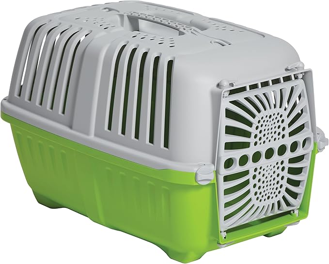 MidWest Homes for Pets Spree Travel Carrier – Hard-Sided Dog & Cat Carrier, Small Pet Travel Crate with Handle, Ventilated Design, Durable Plastic Door, Easy Assembly, 22-Inch, Green
