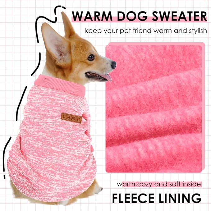2 Pcs Dog Sweaters for Small Dogs Girl Boy Winter Fleece Clothes Warm Soft Dog Sweatshirt Outfit for Dogs Cats Pet Apparel