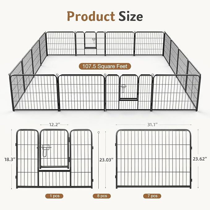 DUMOS Dog Playpen Indoor, Metal 24 Inch 16 Panels Foldable Pet Fence with Door, Outdoor Small Medium Large Dog Puppy Portable Exercise Play Pen for RV Camping, Trips, Play Yard