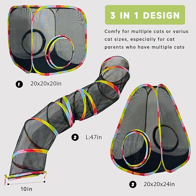 Outdoor Cat Enclosures, Cat Tunnels Tents Cubes for Indoor Cats with Play Ball, Collapsible Outside Playpen Tunnel for Kitty, Rabbit, Puppy and Small Animals