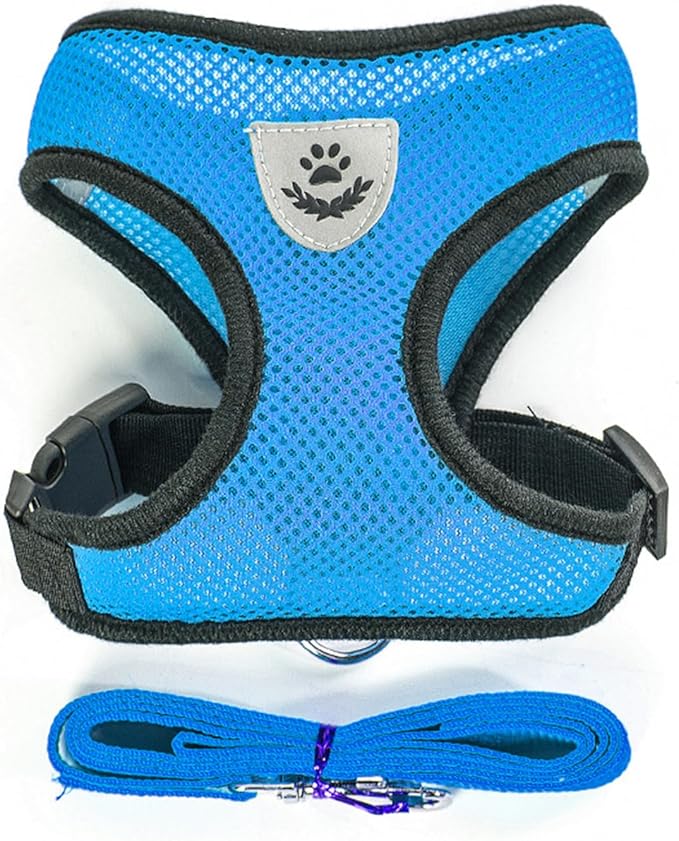 shudyear Summer cat Chest Harness and Leash, Anti-Escape Adjustable Soft mesh cat Leash and Chest Harness Set for All Types of Cats cat Vests(Size XL, Sky Blue)