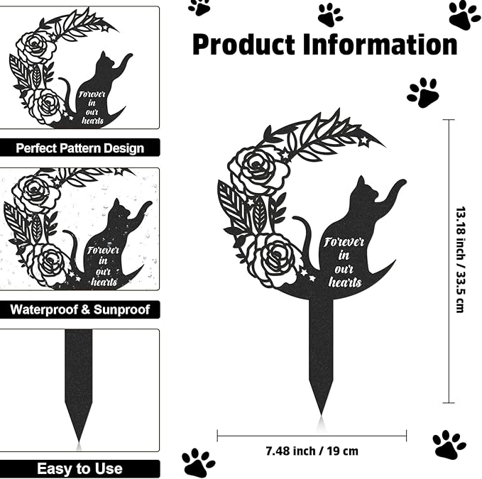 Pet Grave Markers Cat, Metal Memorial Plaques for Outdoors Garden Yard, Pet Grave Marker Decor Gifts Graveyard Remembrance Graveside Burial Stake for Pet Owner