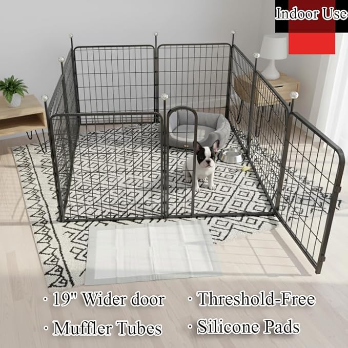 Puppy Playpen Indoor/Outdoor,24'' Portable Dog Playpen with Easy-Carry Straps,2 Add-On Panels Dog Pen Play Pen for Small Dogs,Rustproof Pet Playpen for Camping RV Yard