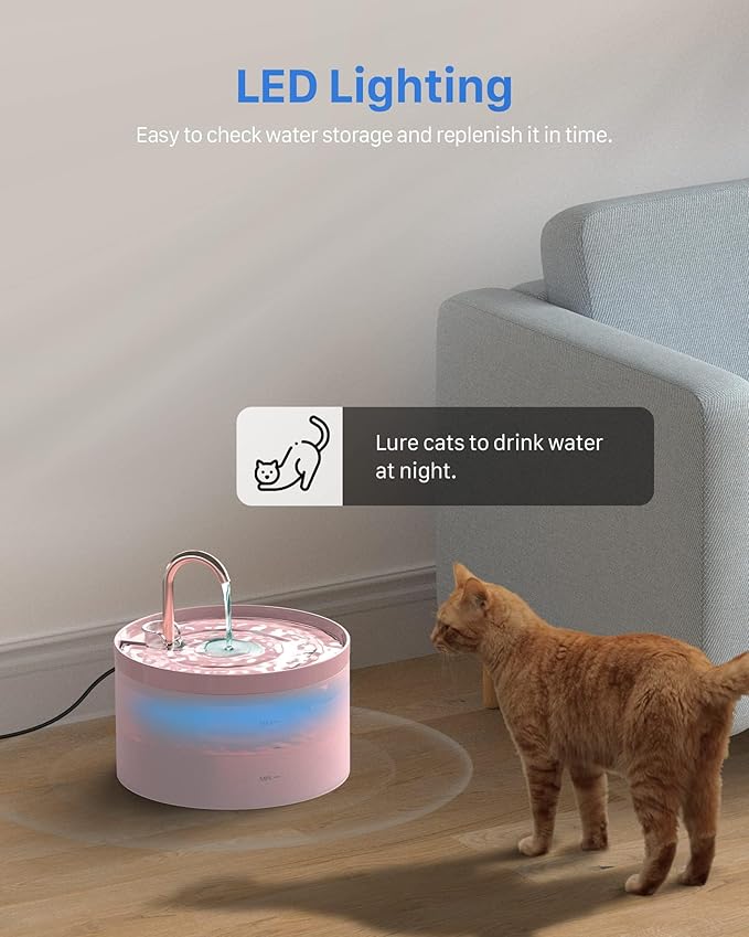 Cat Water Fountain Pink for Drinking: 67oz/2L Cat Fountain - GIOTOHUN Cute Pet Water Fountain for Cats Inside - Quiet Pet Fountain - Faucet Cat Drinking Fountain - Suitable for Kitty & Kitten