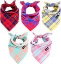 Small Dog Bandanas -5PCS Birthday Gift Puppy Bandana Vibrant Color Plaid Printing Adjustable Scarf Bib Handkerchief Accessories for Small XSmall Dog Cat pet