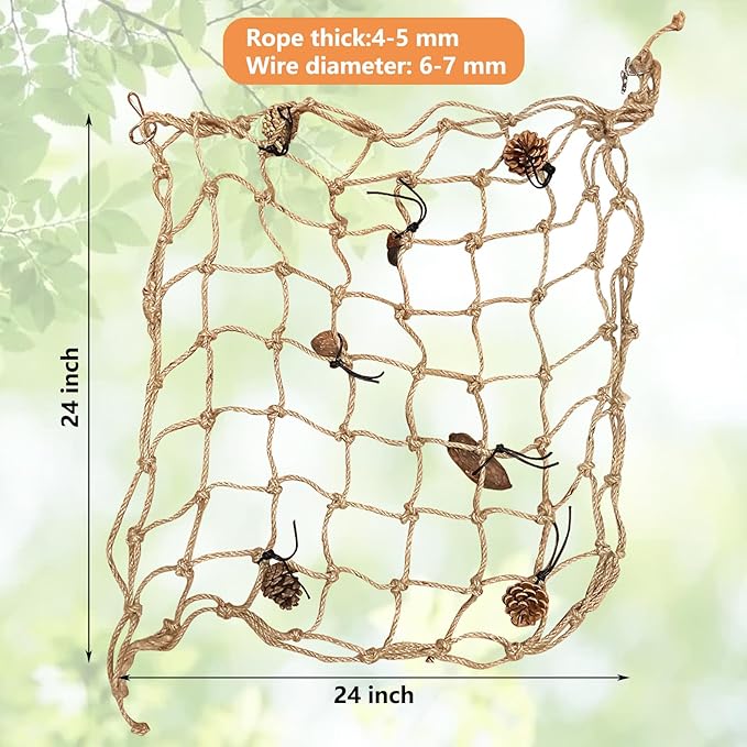 Tfwadmx Bird Climbing Rope Net Parrot Perch Climbing Rope Ladder,Large Size - 24''X24'' Parakeet Cage Hanging Toys for Budgies, Parrot, Conure,Parakeets, Blue & Gold Macaw