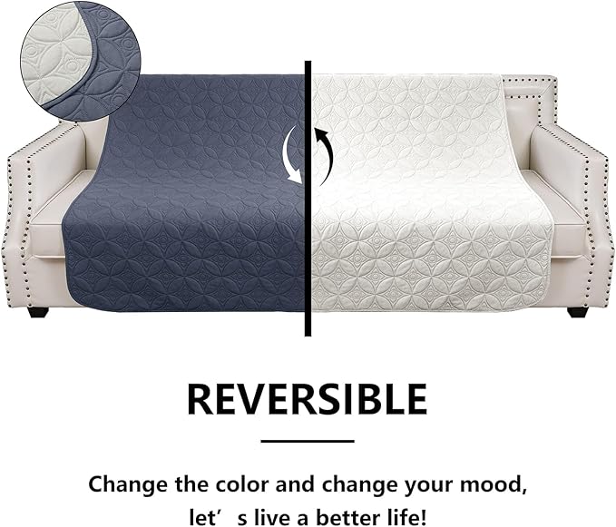 Waterproof Dog Blanket, 68x82 inches Pet Couch Covers for Sofa, Bed Furniture Protector from Dogs Washable and Reversible-Blue+Cream
