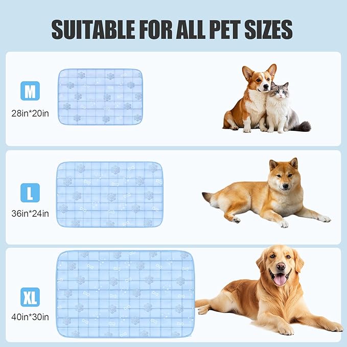 RIOGOO Dog Cooling Mat,Dog Blanket Washable,Cool Fabric & Internal Waterproof Cooling Pad (Blue, Medium (28X20 inch))
