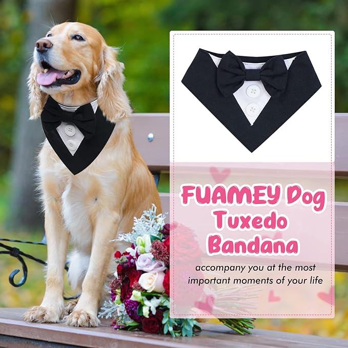 FUAMEY Dog Tuxedo for Medium Dogs,Dog Formal Suit Dogs Attire Pet Bow Tie Puppy Party Costumes Cat Tux Outfits Pets Bandana Cosplay Adjustable Bowties Wedding Birthday Valentines Black M
