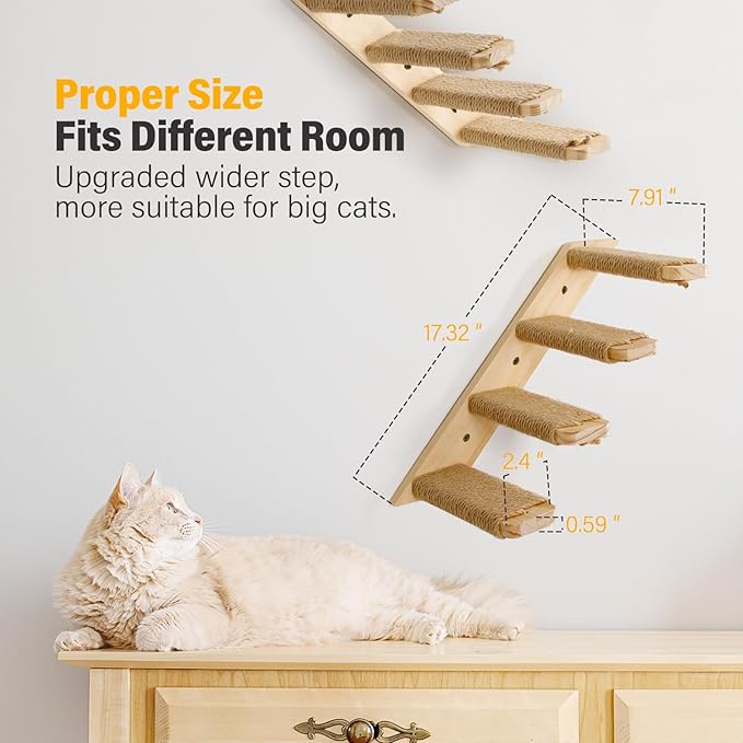 4 Steps Cat Wall Shelves Cat Wall Stairs (Brownish White, 1 Pack 4 Steps, 1)