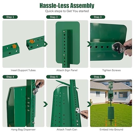 Dog Waste Station Outdoor, Pet Waste Disposal Station Rustproof Aluminum with 10 Gallon Trash Can, 600 Dog Poop Bags & 50 Liners for Parks, Trails, HOA Communities, Backyards