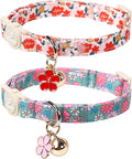 Cat Collar,2Pack Summer Cat Collars Cute Breakaway,Spring Green Leaf Flower Kitten Collar with Bell, Kitty Collars with Safety Buckle for Girl & Boy Cats