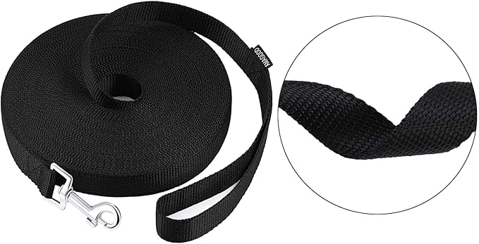 AMAGOOD Dog/Puppy Obedience Recall Training Agility Lead-15 ft 20 ft 30 ft 50 ft Long Leash-for Dog Training,Tie Out,Play,Safety,Camping (30Feet x 1Inch, Black)