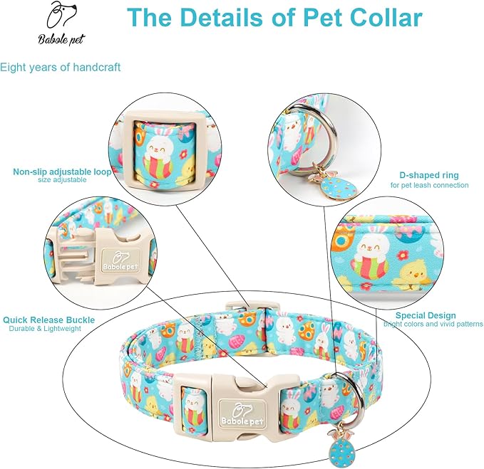 Easter Dog Collar for Puppy Small Dogs - Cute Easter Egg Hunt Dog Collars for Boy Girl Dogs, Playful Bunny & Chick Print, Lightweight Adjustable Spring Holiday Dog Collar XS