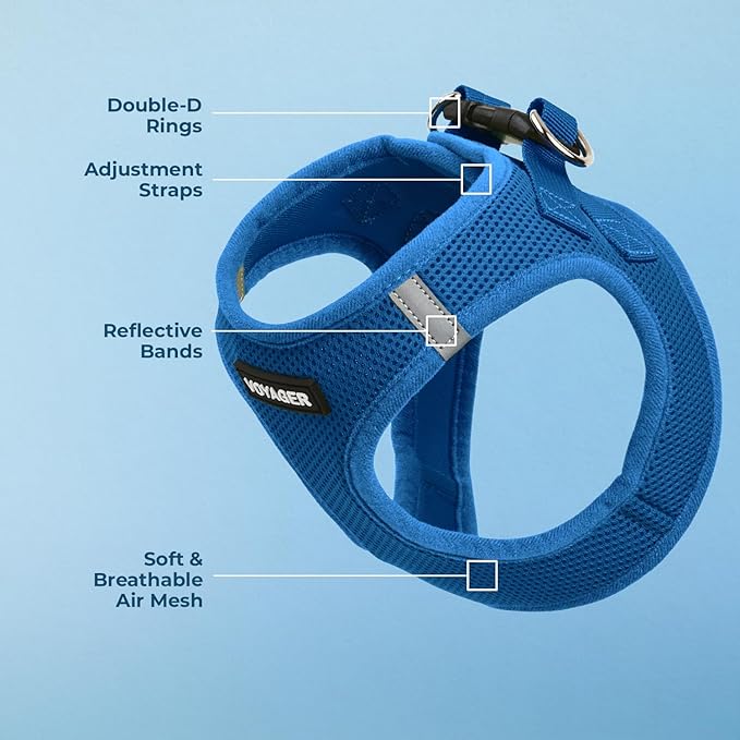Best Pet Supplies Voyager Step-in Air Harness - All Weather Mesh, Reflective, No Pull Harness for Dogs, Cats - Secure with Hook & Loop Fastener, Buckle, Double D-Rings - Royal Blue, S