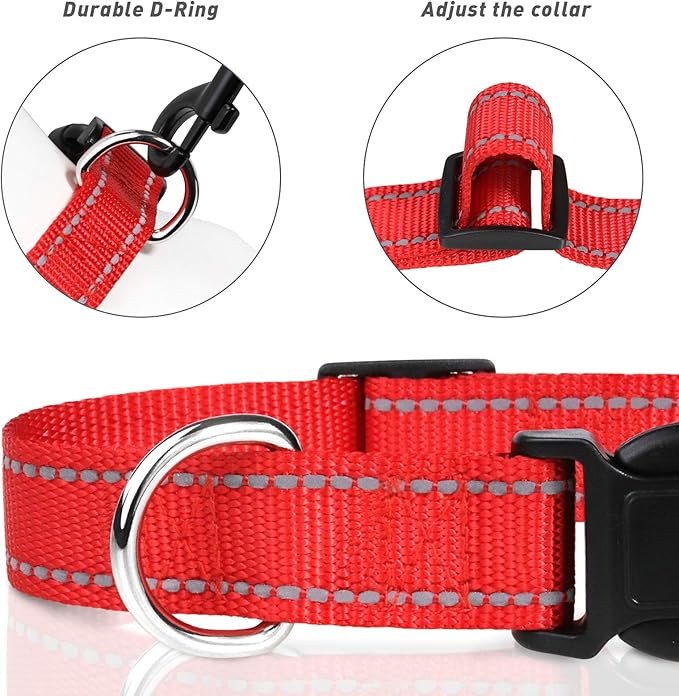 TagME Reflective Nylon Dog Collars, Adjustable Classic Pet Collar with Quick Release Buckle for Puppy, Red, 3/8" Width