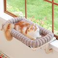 Zakkart SnugCloud Cat Window Perch with 4-Sided Bolster - Orthopedic Cat Hammock for Window Sill - Solid Hardwood & Metal Frame - Window Seat for Pets (Natural Color Wood w/Brown Bed, Large)