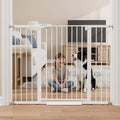 Mumeasy 36" Extra Tall Baby Gate for Stairs, 29.7-51" Wide Dog Gates Indoor for Doorways with Easy Walk Thru, Auto Close Pet Safety Gate for House, Pressure Mounted Metal Child Gate with Door, White