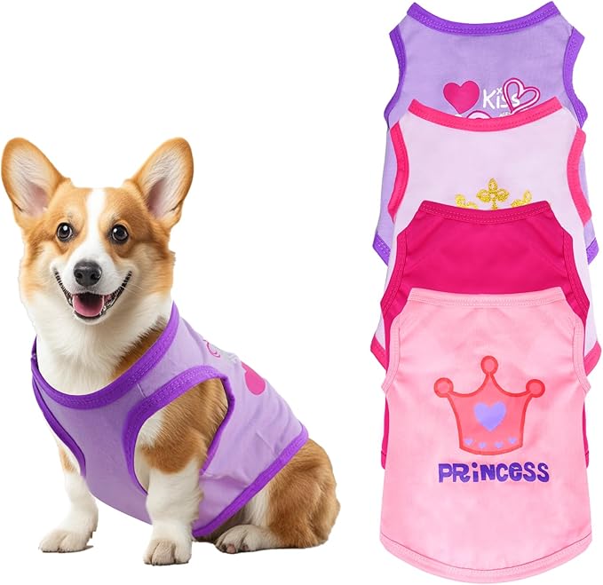4 Pack Dog Shirts Summer Printed Puppy Clothes Cute Sleeveless Pet T Shirts Dog Clothes for Small Medium Dogs Cats Girl(M)