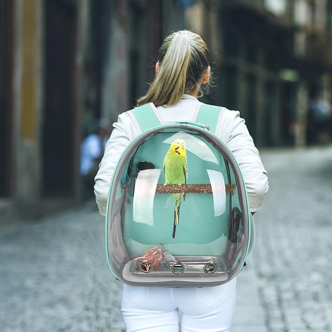 Bird Backpack Carrier with Perch, Portable Wild Bird Travel Cage Bag, Parrot Carrier Cockatiel Cage w/Toy Stainless Steel Food Bowl Tray for Conures Parakeet Budgie Canary Lovebirds Small Animals