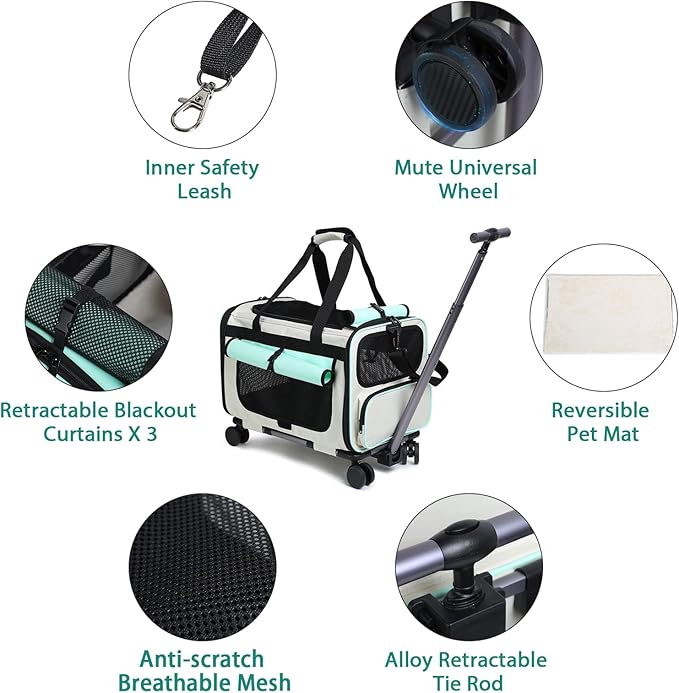Expandable Pet Carrier with Wheels for Small Dogs and Cats,Airline Approved Rolling Cat Carrier with Removable Platform,18”X11”X14”,Foldable Soft-Sided Travel Bag Fits Under Seat,Up to 16 lbs(Yellow)