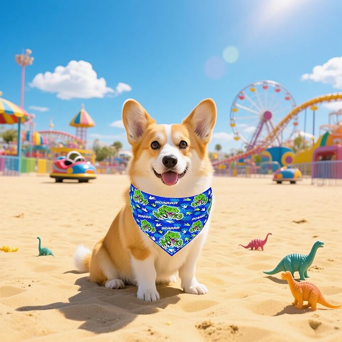 30 Pcs Dinosaurs Dog Bandanas for Small Dogs Medium Stitch Dog Bandana Bulk Reversible Print One Side Large Polyester Scarves Party Grooming M